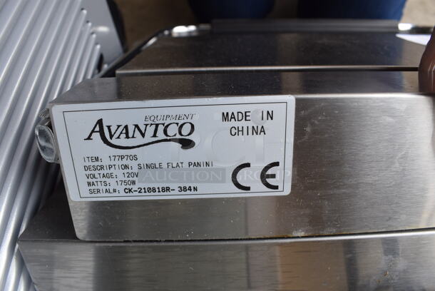 LIKE NEW! Avantco 177P70S Stainless Steel Commercial Countertop Panini Press Sandwich Grill. Unit Was Used a Few Times at a Trade Show as a Demonstration. 120 Volts, 1 Phase. 17x14x8. Tested and Working! - Image 5 of 5