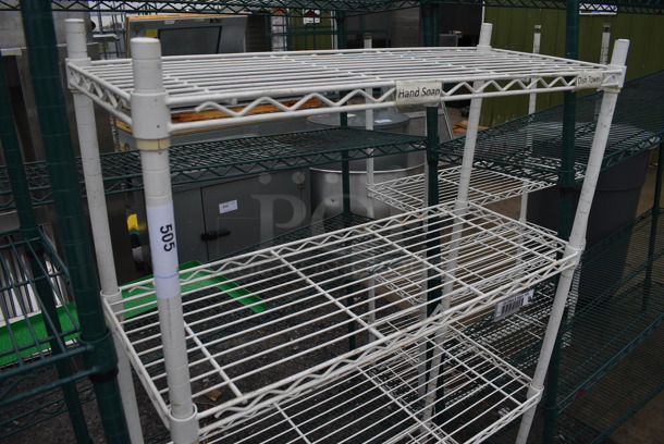 White Finish 4 Tier Shelving Unit. BUYER MUST DISMANTLE. PCI CANNOT DISMANTLE FOR SHIPPING. PLEASE CONSIDER FREIGHT CHARGES. 36x14x54 - Image 2 of 3