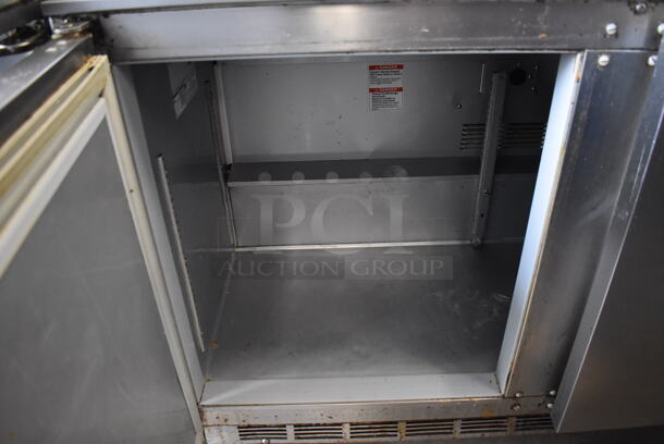 Beverage Air UCR72AY Stainless Steel Commercial 3 Door Undercounter Cooler on Commercial Casters w/ 2 Tier Over Shelf. 115 Volts, 1 Phase. 72x30x54. Tested and Working! - Image 6 of 8