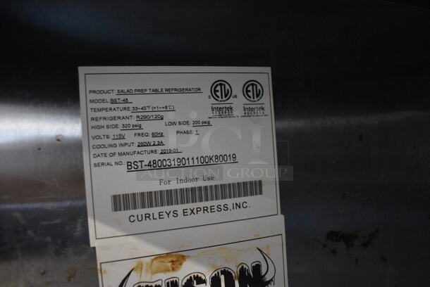 2019 Curleys Model BST-48 Stainless Steel Commercial Sandwich Salad Prep Table Bain Marie Mega Top on Commercial Casters. 115 Volts, 1 Phase. 48.5x30x45. Tested and Working! - Image 7 of 8