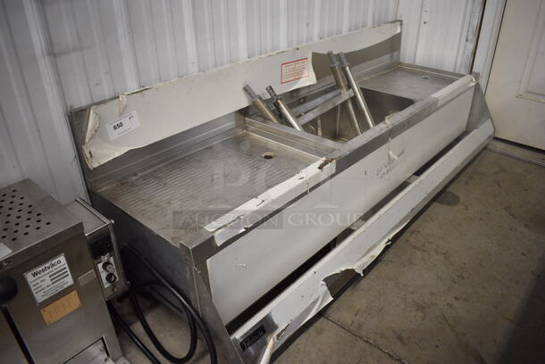 Stainless Steel Commercial Ice Bin w/ Dual Drainboards, Speedwell and 2 H Legs. 72x25x24. Bay 22x15x11. Drainboards 24x16x1