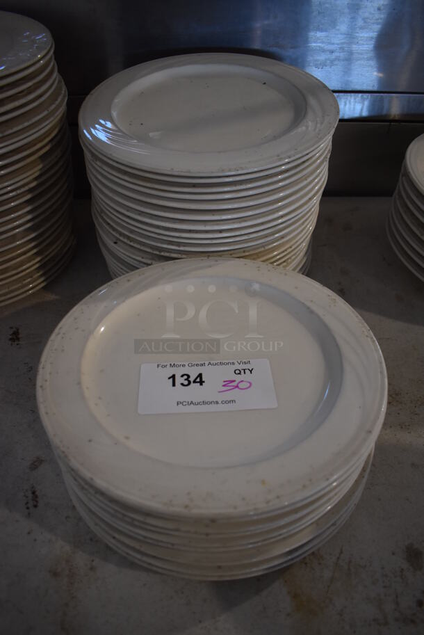 30 White Ceramic Plates. 10.5x10.5x1. 30 Times Your Bid!  - Image 1 of 3