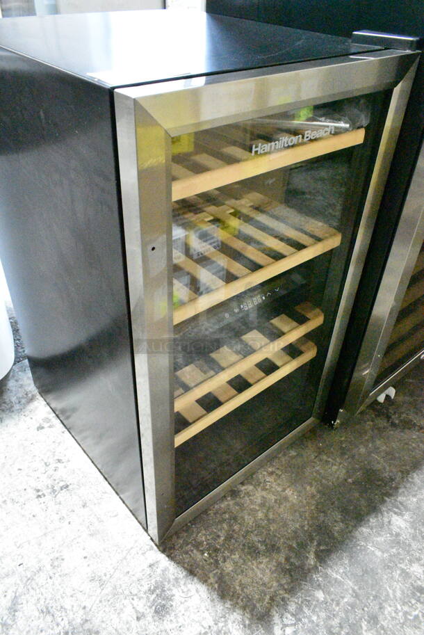 BRAND NEW SCRATCH AND DENT! Hamilton Beach HBWF4300-6COM Stainless Steel 43-Bottle Wine Cooler Fridge Cellar with Wooden Shelves, Digital Control, Mirror Finish. 115 Volts, 1 Phase. Tested and Working! - Image 3 of 9