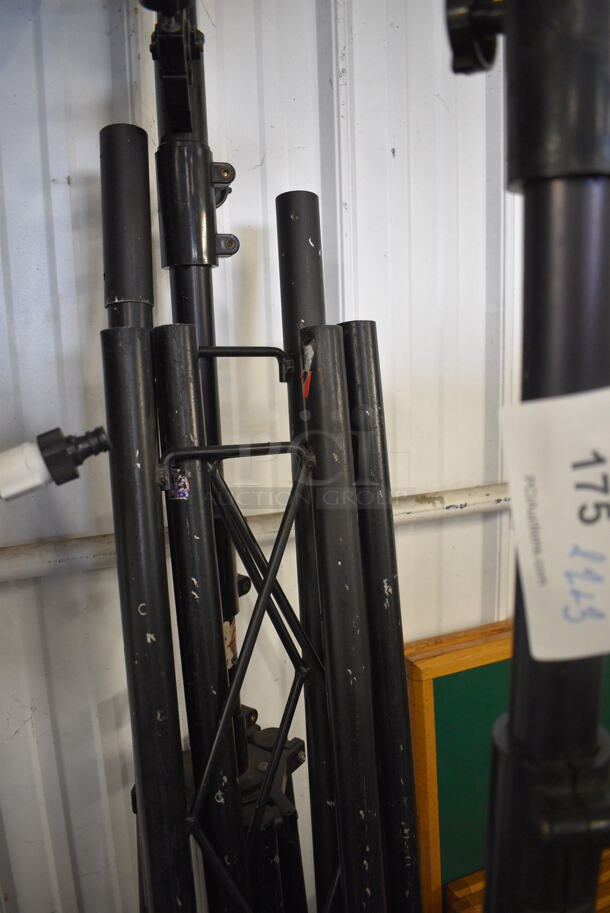 ALL ONE MONEY! Lot of 2 Metal Black Tripod Stands and 3 Black Metal Units! Includes 8x8x75, 59x2x8 - Image 3 of 5