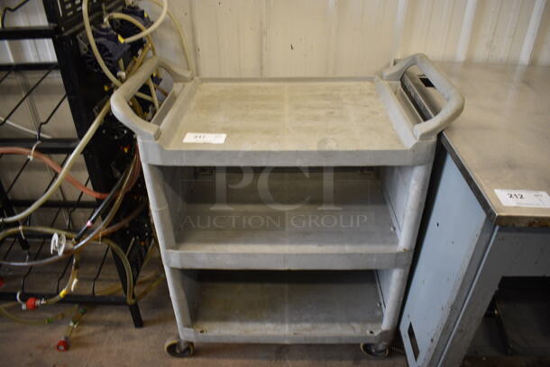 Gray Poly 3 Tier Cart w/ 2 Push Handles on Commercial Casters. 33x18.5x38