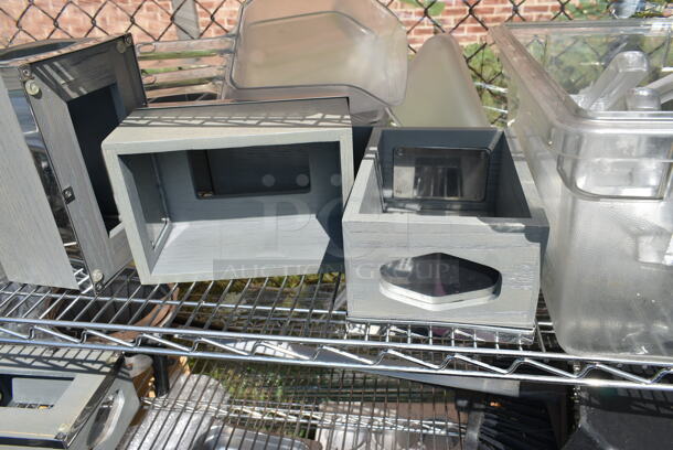 Chrome Finish 5 Tier Wire Shelving Unit w/ Contents Including Muffin Baking Pans, Poly Bins. BUYER MUST DISMANTLE. PCI CANNOT DISMANTLE FOR SHIPPING. PLEASE CONSIDER FREIGHT CHARGES.   - Image 6 of 12