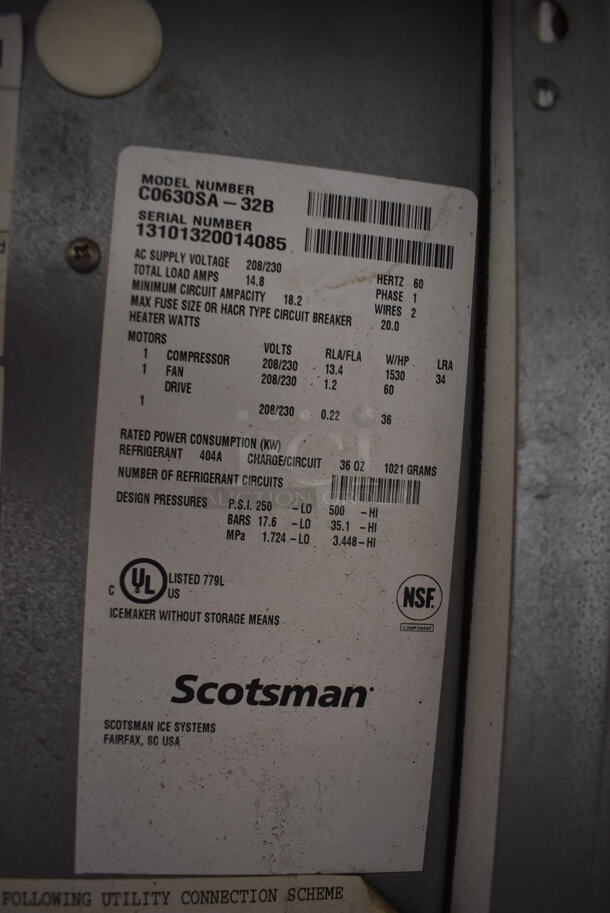 Scotsman C0630SA-32B Commercial Stainless Steel Ice Machine With Storage Bin On Galvanized Legs. 208/230V, 1 Phase.  - Image 6 of 6