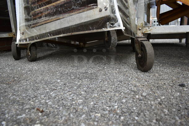 Metal Commercial Pan Transport Rack w/ 66 Metal Baking Pans and Clear Cover on Commercial Casters. Missing 1 Caster. - Image 5 of 5