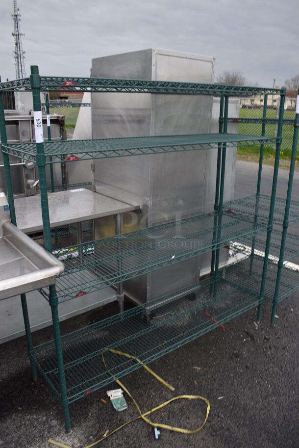 Metro Green Finish 4 Tier Shelving Unit. BUYER MUST DISMANTLE. PCI CANNOT DISMANTLE FOR SHIPPING. PLEASE CONSIDER FREIGHT CHARGES. 60x18x63 - Image 1 of 3