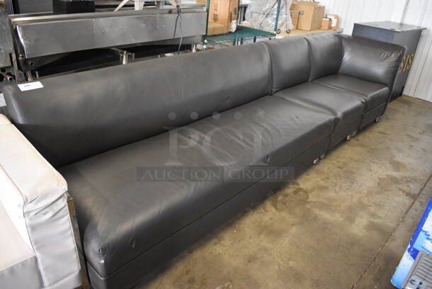 Black 3 Section Couch w/ 1 Arm Rest. 78x34x33, 26x34x33, 34x34x33. Entire: 138x34x33 