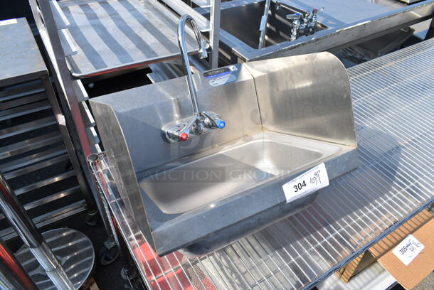 Stainless Steel Single Bay Wall Mount Sink w/ Faucet and Handles.  - Image 2 of 6