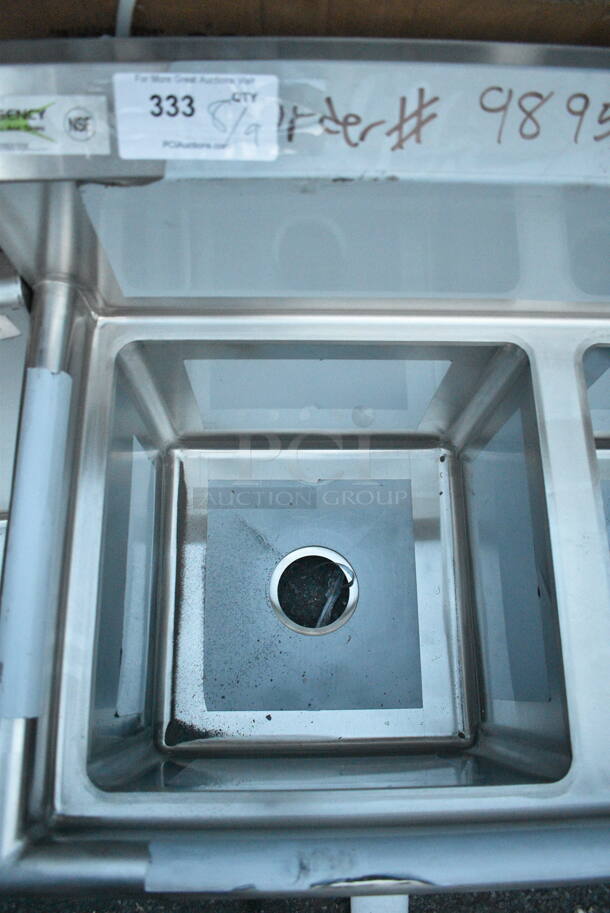 BRAND NEW SCRATCH AND DENT! Regency 600S31515 54" 16-Gauge Stainless Steel Three Compartment Commercial Sink with Galvanized Steel Legs and without Drainboards - 15" x 15" x 12" Bowls. No Legs - Image 5 of 8
