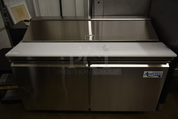 BRAND NEW SCRATCH AND DENT! 2022 Avantco 178SSPT60HC Stainless Steel Commercial Sandwich Salad Prep Table Bain Marie Mega Top on Commercial Casters. 115 Volts, 1 Phase. Tested and Working! - Image 1 of 9