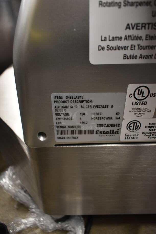 BRAND NEW SCRATCH AND DENT! Estella 348SLAS13 Stainless Steel Commercial Countertop Automatic Meat Slicer w/ Blade Sharpener. 120 Volts, 1 Phase. Tested and Working! - Image 7 of 7