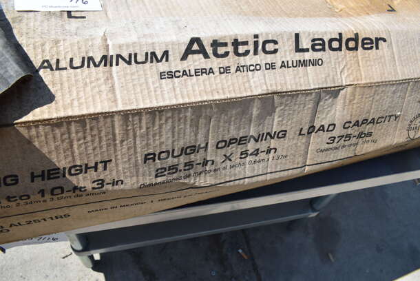 BRAND NEW SCRATCH AND DENT! F11626-04 Aluminum Attic Ladder.  - Image 1 of 3