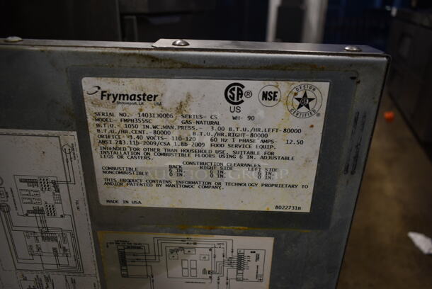 2014 Frymaster FMPH355SC Stainless Steel Commercial Floor Style 3 Bay Deep Fat Fryer w/ Fry Basket Hanging Station and 14 Metal Fry Baskets on Commercial Casters. 80,000 BTU. Unit Was Working When Removed. - Image 9 of 12
