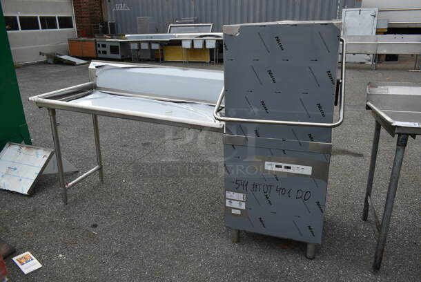 BRAND NEW SCRATCH AND DENT! 2023 Main Street Equipment 541HTDT401 Stainless Steel Straight Pass Through Single Rack High-Temperature Dishwasher with Booster Heater and Regency Left Side Clean Side Dishwasher Table. 208-240 Volts, 1 Phase. - Item #1076081
