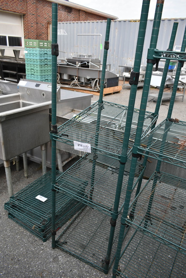 Green Finish 3 Tier Wire Shelving Unit. BUYER MUST DISMANTLE. PCI CANNOT DISMANTLE FOR SHIPPING. PLEASE CONSIDER FREIGHT CHARGES. - Image 1 of 2