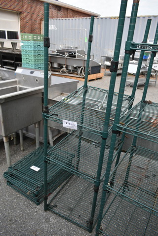 Green Finish 3 Tier Wire Shelving Unit. BUYER MUST DISMANTLE. PCI CANNOT DISMANTLE FOR SHIPPING. PLEASE CONSIDER FREIGHT CHARGES.