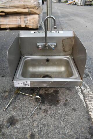 Stainless Steel Commercial Single Bay Wall Mount Sink w/ Side Splash Guards.