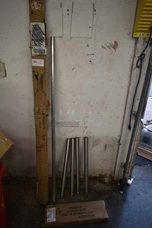 BRAND NEW SCRATCH AND DENT! ALL ONE MONEY! Lot of 4 Metal Legs, 600LEGGALV12 Leg Set, Regency 460EGP74 and Metal Pole.