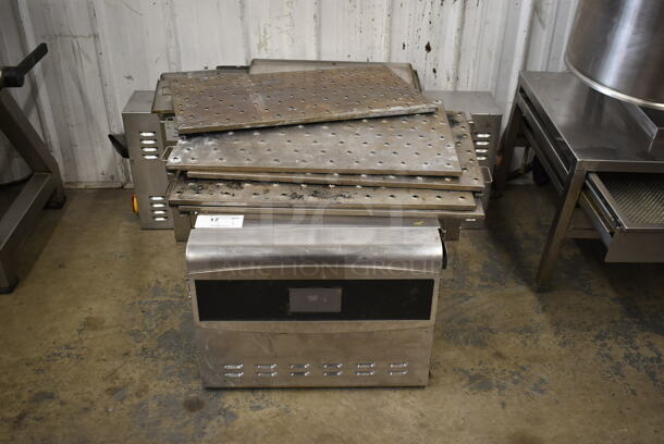 Ovention C20003PH Stainless Steel Commercial Electric Powered Conveyor Pizza Oven. Missing Conveyor Belt. 208/240 Volts, 3 Phase.