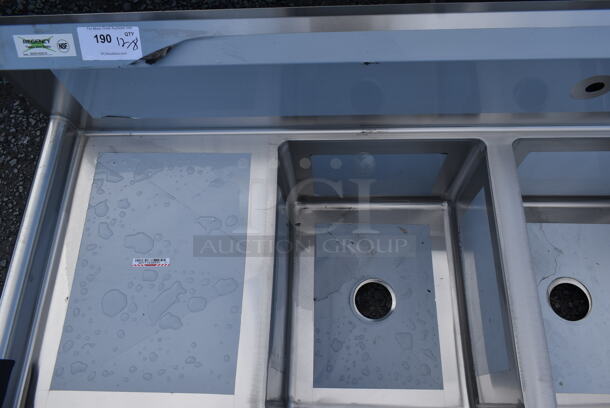 BRAND NEW SCRATCH AND DENT! Regency 600S31620218 Stainless Steel Commercial 3 Bay Sink w/ Dual Drain Boards. No Legs. Bays 16x20. Drain Boards 16x22 - Image 2 of 4