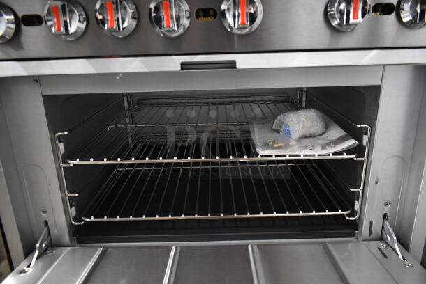 BRAND NEW SCRATCH AND DENT! Cooking Performance Group CPG 351S36SUL Stainless Steel Commercial Propane Gas Powered 2 Tier 6 Burner Range w/ Oven, Back Splash and Over Shelf. 210,000 BTU. Tested and Working! - Image 7 of 7