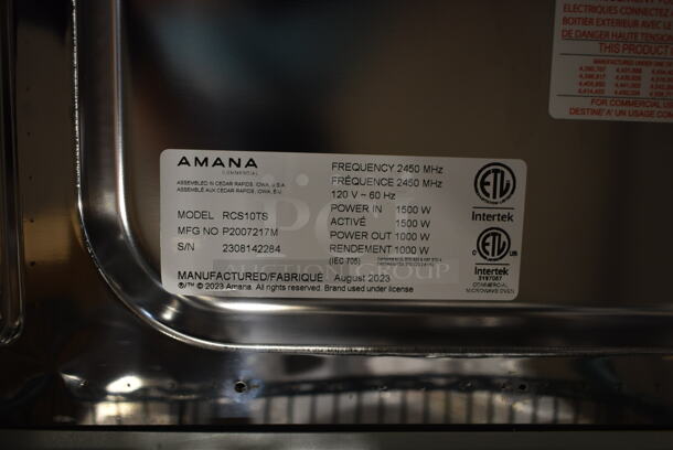 BRAND NEW SCRATCH AND DENT! 2023 Amana RCS10TS Stainless Steel Commercial Countertop Microwave Oven. 120 Volts, 1 Phase. - Image 5 of 5