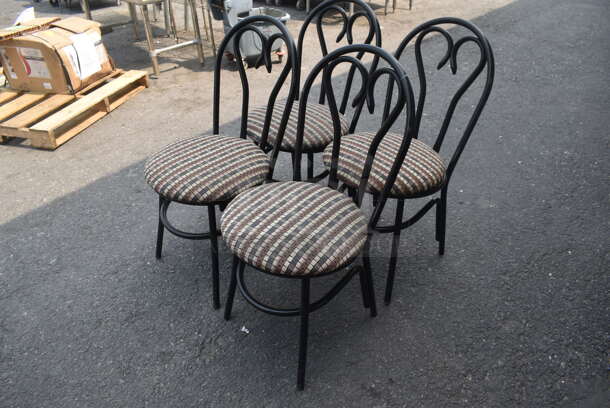 4 Black Scroll Back Chairs With Striped Cushioned Seats. 4 Times Your Bid. Cosmetic Condition May Vary. - Image 4 of 4