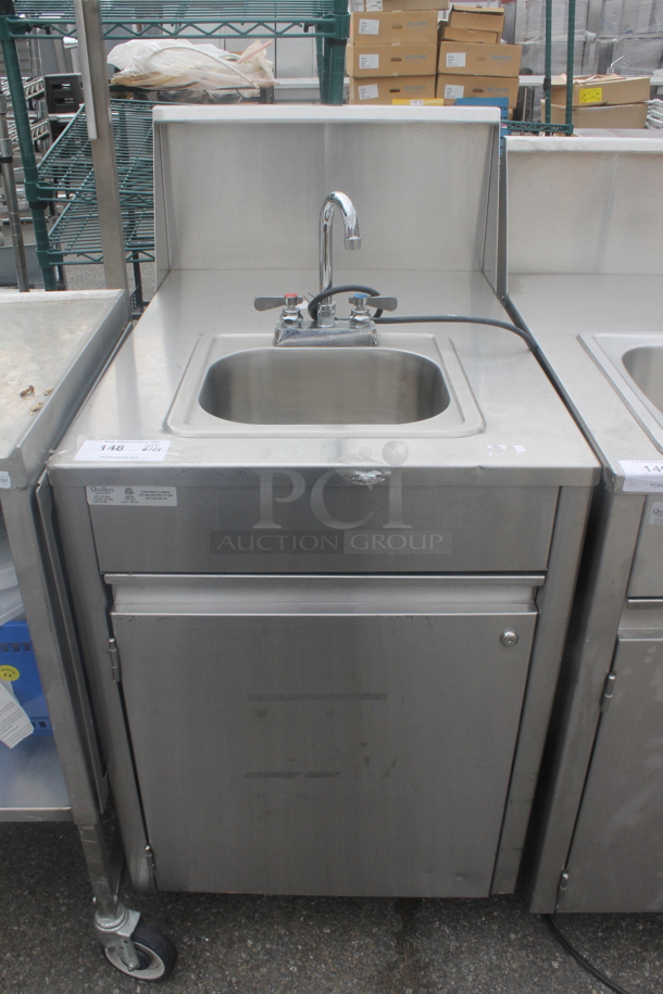 QualServ Stainless Steel Commercial Single Bay Portable Sink w/ Faucet and Handles on Commercial Casters. Bay 12.5x10.5x5 - Image 1 of 9