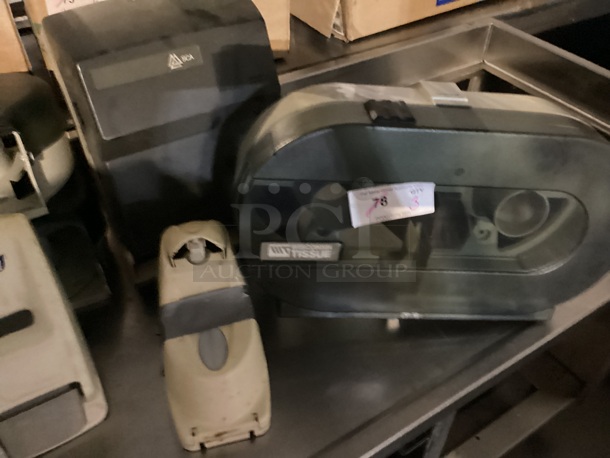 SCA Paper Towel Dispenser And Wisconsin Tissue Toilet Paper Dispenser W/ Hand Soap Dispenser.
Qty 3
 - Image 1 of 2