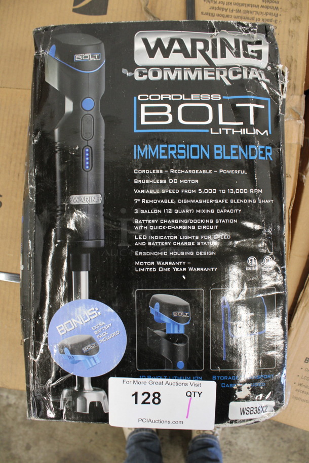 BRAND NEW IN BOX! Waring Commercial Cordless Bolt Immersion Blender w/ Bag.