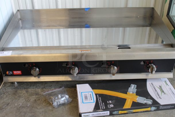 BRAND NEW SCRATCH AND DENT! Cooking Performance Group CPG 351GTUCPG48N Ultra Series Stainless Steel Commercial Countertop Chrome Top Chrome Top Flat Top Griddle w/ Regency Gas Hose Kit and Thermostatic Controls.  - Image 2 of 7