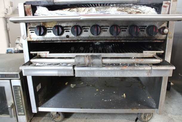 MagiKitch'n Model FM 636-H Stainless Steel Commercial Natural Gas Powered Charbroiler Grill w/ Metal Under Shelf on Commercial Casters. 36x36x40 - Image 5 of 6