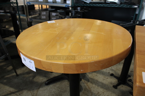 Round Wooden Butcher Block Tabletop on Black Metal Table Base. Stock Picture - Cosmetic Condition May Vary. 24x24x30 - Image 3 of 4