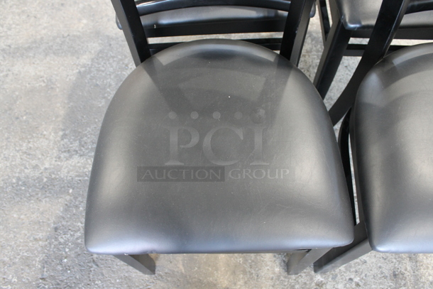 4 BRAND NEW SCRATCH AND DENT! Lancaster Table and Seating 164CWLBVBKAS Black Finish Wooden Ladder Back Dining Height Chair with 2 1/2" Black Padded Seat. 4 Times Your Bid! - Image 4 of 6