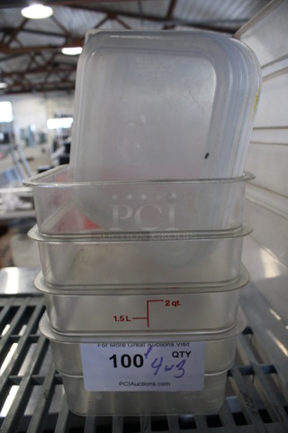 ALL ONE MONEY! Lot of 4 Poly Clear 2 Quart Containers and 3 Poly Lids! 7x7x4