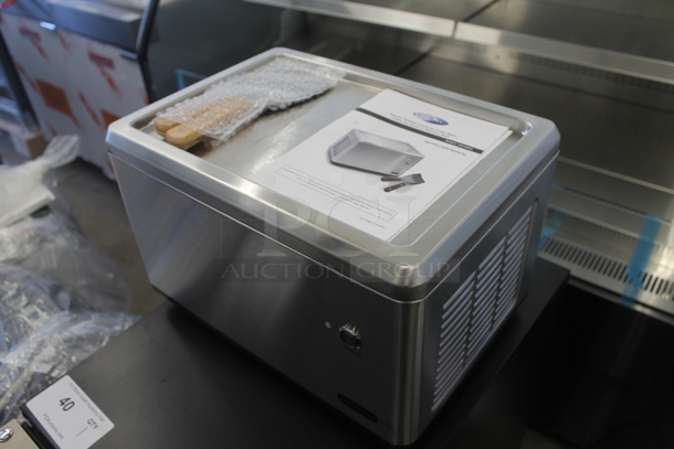 BRAND NEW SCRATCH AND DENT! Whynter ICR-300SS Stainless Steel Commercial Countertop Portable Instant Automatic Compressor Ice Cream Maker Frozen Pan Roller. 110-120 Volts, 1 Phase. Tested and Working! - Image 3 of 6