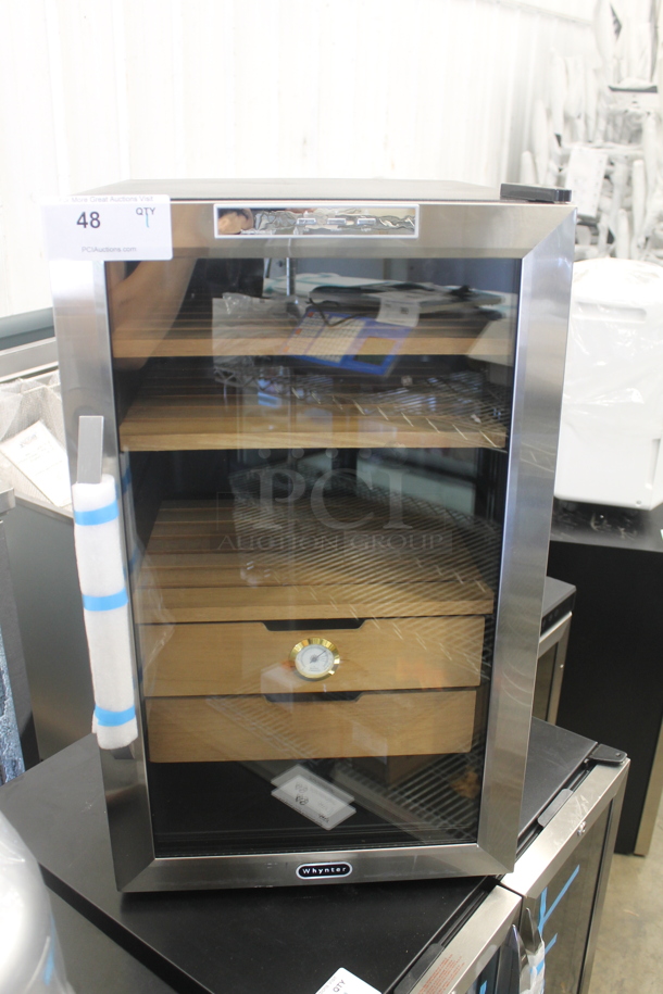 BRAND NEW SCRATCH AND DENT! Whynter CHC-251S Stainless Steel 2.5 cu. ft. Cigar Humidor Merchandiser with Spanish Cedar Shelves. 115 Volts, 1 Phase. Tested and Working! - Image 1 of 6
