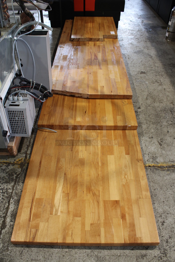 4 Various Wooden Butcher Block Tabletops. 37x24x2, 84x29.5x2, 97x29.5x2, 130x29.5x2. 4 Times Your Bid! - Image 5 of 5