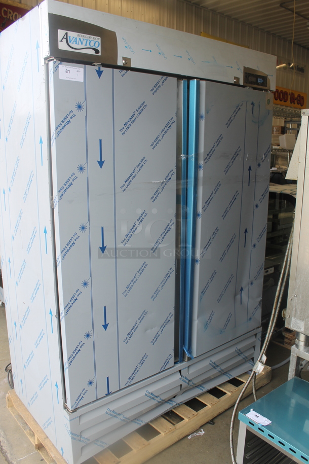 BRAND NEW SCRATCH AND DENT! 2023 Avantco 447AP49F Stainless Steel Commercial 2 Door Reach In Freezer. 115 Volts, 1 Phase. Tested and Working! - Image 1 of 10