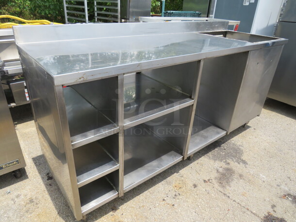 One Stainless Steel Work Table With Under Storage, Under Shelves, Back Splash And A 23X23 Cutout. 89X29X46 - Image 2 of 2