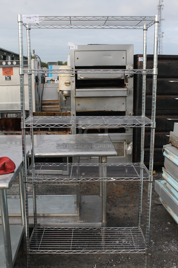 Chrome Finish 5 Tier Wire Shelving Unit. BUYER MUST DISMANTLE. PCI CANNOT DISMANTLE FOR SHIPPING. PLEASE CONSIDER FREIGHT CHARGES. - Image 1 of 3