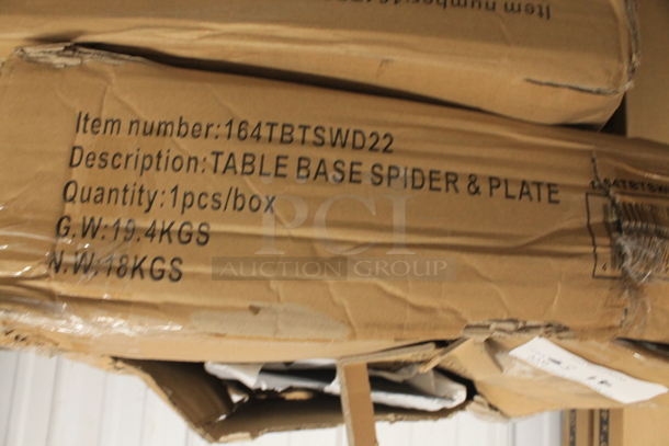 ALL ONE MONEY! Lot of 4 BRAND NEW SCRATCH AND DENT Lancaster Table & Seating Dining Height Table Bases; 4 164TBTSWD22 Table Base Spider and Plate, 4 164TCLWDWL30 Antique Walnut Standard Height Posts. Stock Picture - Cosmetic Condition May Vary.  - Image 2 of 5