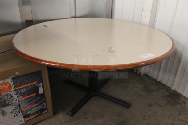 6 Items Including 5 Wooden Lattice Back Chairs With Patterned Cushioned Seat And 1 Round Table On X Prong Base. Cosmetic Condition May Vary. 6 Times Your Bid! 
Table: 59.5X59.5X30, Chairs: 18X16X36 - Image 5 of 7