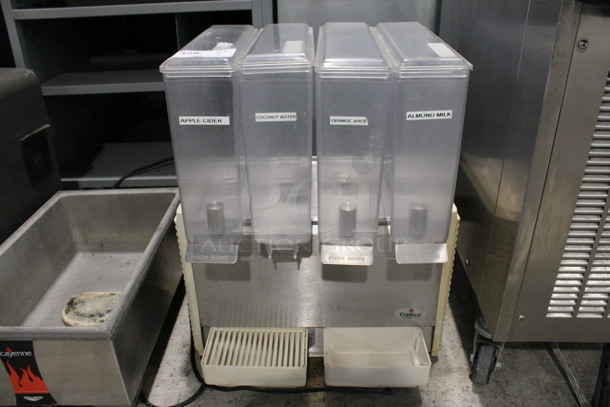 2015 Crathco Model E47/E49-4 Metal Commercial Countertop 4 Hopper Refrigerated Beverage Machine w/ 2 Drop Trays. Missing 1 Grate. 115 Volts, 1 Phase. 20x18x28. Tested and Does Not Get Cold