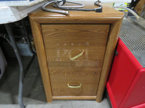 One Wooden 2 Drawer File Cabinet. 18X25X27