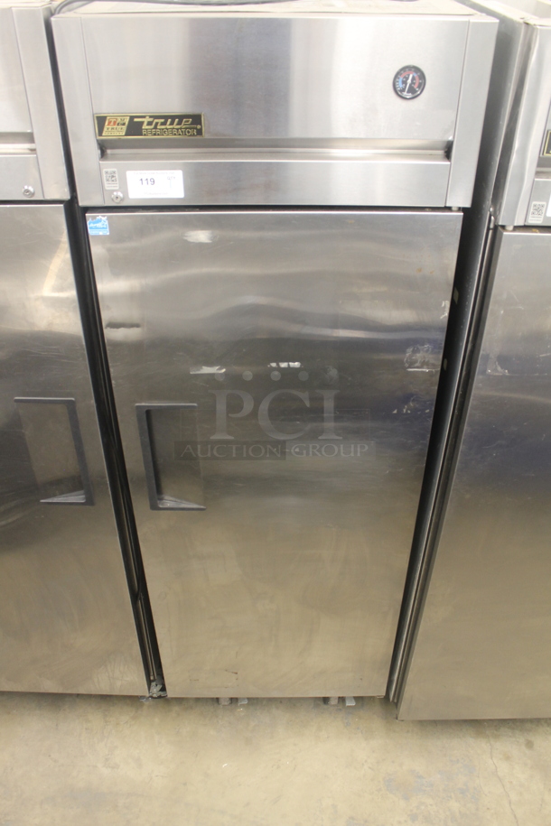 2014 True TG1R-1S ENERGY STAR Stainless Steel Commercial Single Door Reach In Cooler w/ Poly Coated Racks on Commercial Casters. 115 Volts, 1 Phase. Tested and Working! - Image 1 of 6