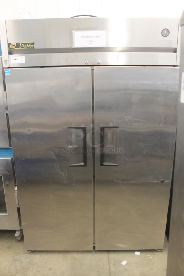 2014 True TG2R-2S ENERGY STAR Stainless Steel Commercial Two Door Reach In Cooler w/ Poly Coated Racks. Comes w/ Commercial Casters. 115 Volts, 1 Phase. Tested and Working! - Image 1 of 8